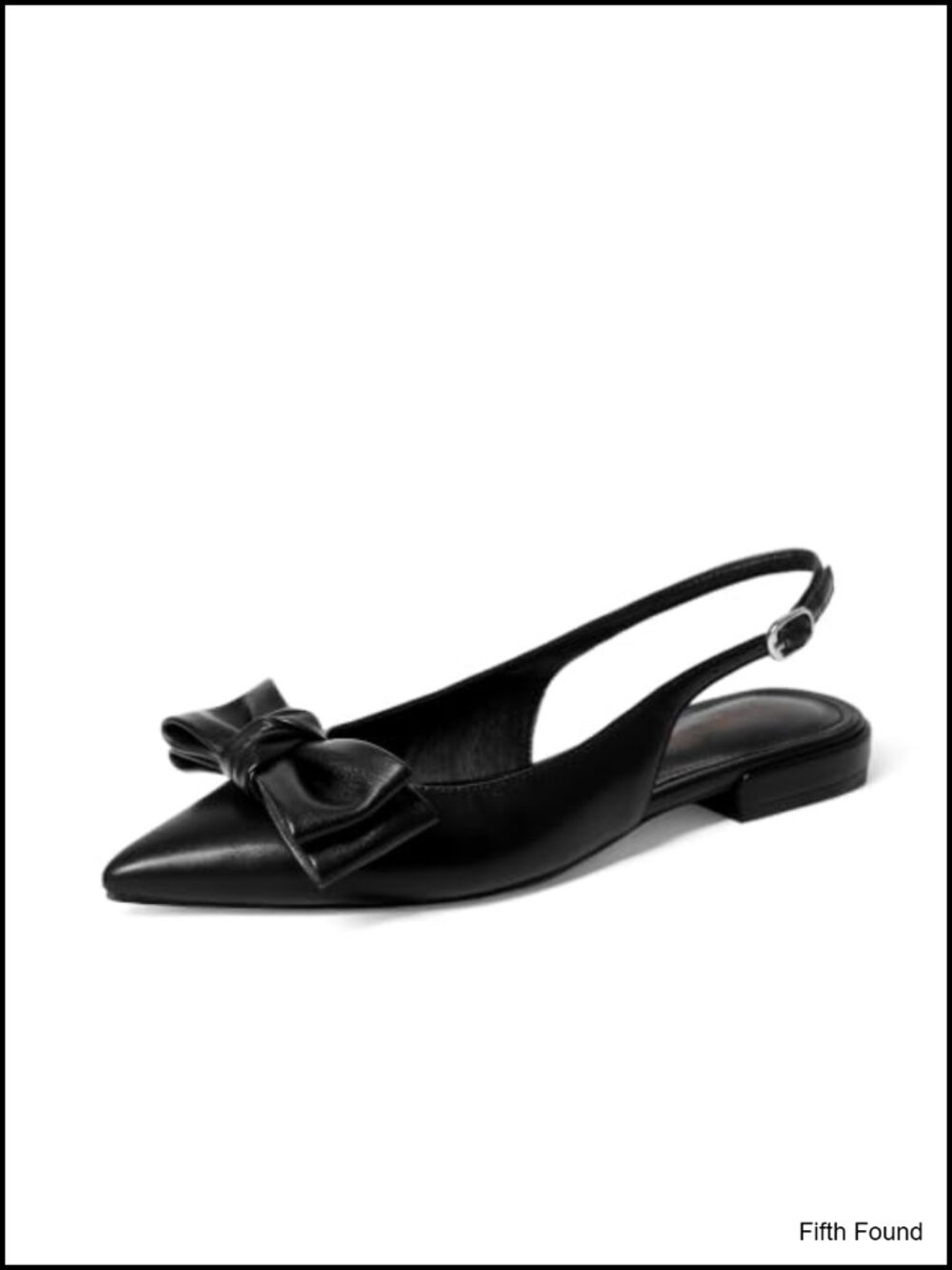 Slingback Flats Pointed Toe Faux Leather with Bow & Buckle Low Heel